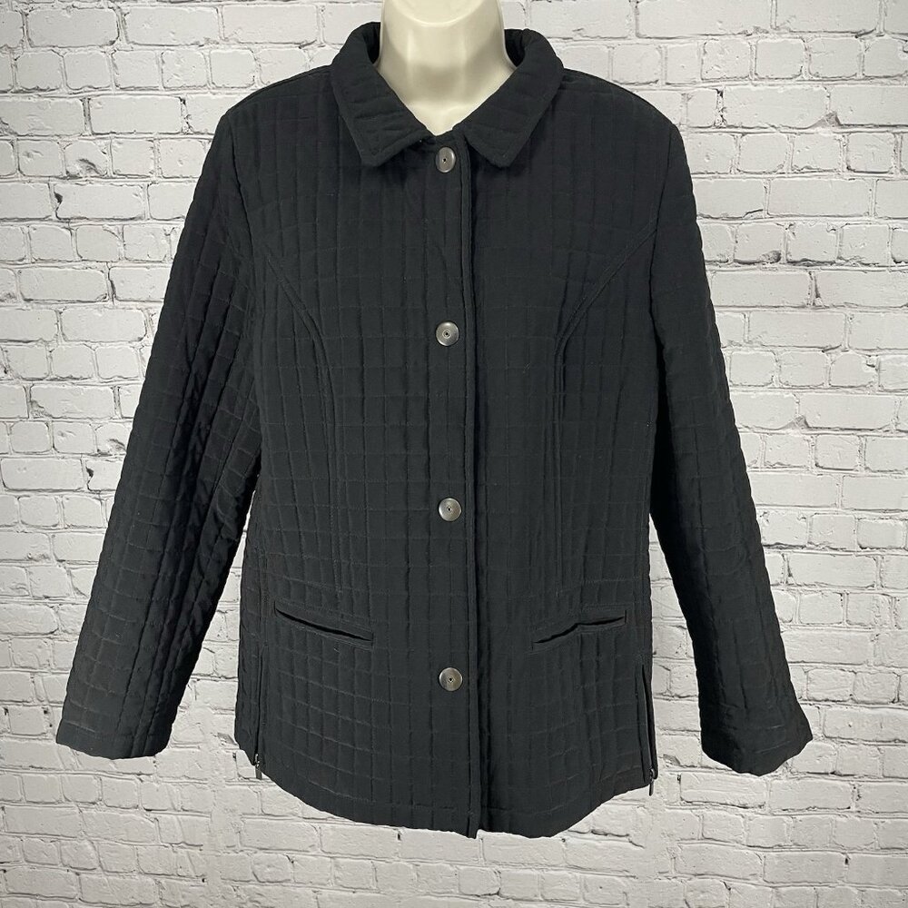 Gallery Black Quilted Snapped Lined Insulated Jacket Collar Pockets Size Large L